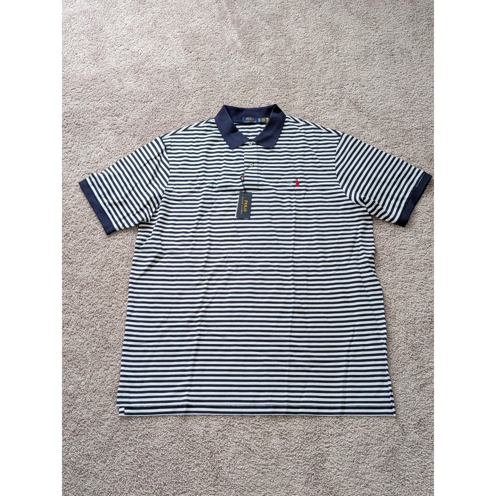 Polo Ralph Lauren Striped Polo Shirt Navy White Short Sleeve Men 3XLT NWT Preppy